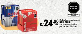 Plaza Vea Bebida energizante sabores variados pk x 4 la x 250ml oferta