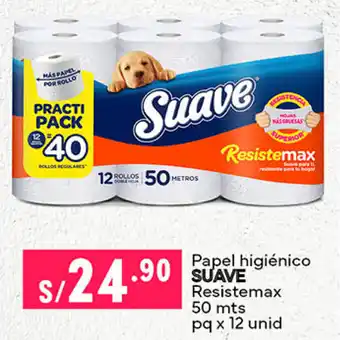 Plaza Vea Papel higiénico SUAVE Resistemax 50 mts pq x 12 unid oferta
