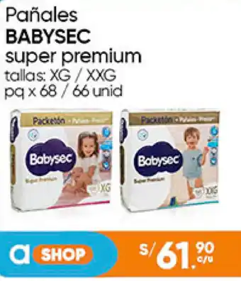 Plaza Vea Pañales BABYSEC super premium tallas: XG/XXG pq x 68/66 unid oferta
