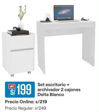 Promart Set escritorio + archivador 2 cajones Delta Blanco oferta