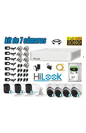 Tiendas EFE Kit 7 cámaras de seguridad hilook audio incorporado fhd 1080p cu-j090-hl07-ts oferta