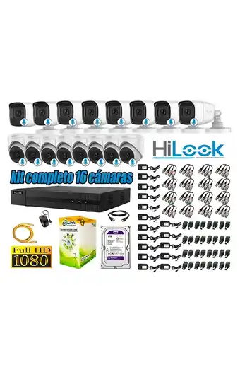 Tiendas EFE Kit 16 cámaras de seguridad hilook audio incorporado fhd 1080p cu-j049-hl16-ts oferta