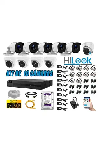 Tiendas EFE Kit 10 cámaras de seguridad hilook hd 720p 1tb cu-a067-hl10-hd + 1 cámara con micrófono oferta