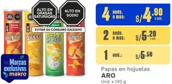 Makro Papas en hojuelas ARO 4Unds x 130g oferta