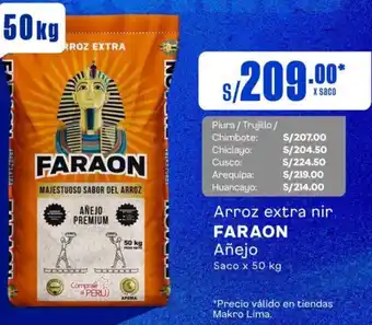 Makro Arroz extra nir FARAON Añejo Saco x 50kg oferta