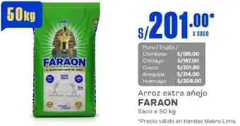 Makro Arroz extra añejo FARAON Saco x 50kg oferta