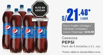 Makro Gaseosa PEPSI Pack de 6 botellas x 2L oferta