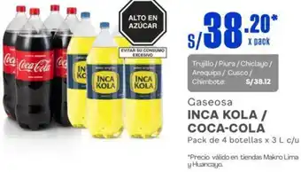 Makro Gaseosa INCA KOLA / COCA-COLA Pack de 4 botellas x 3L oferta