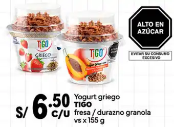 Plaza Vea Yogurt griego TIGO fresa/durazno granola vs x 155g oferta