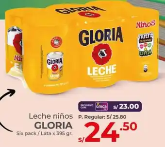 Vega Leche niños GLORIA Six pack / Lata x 395gr oferta