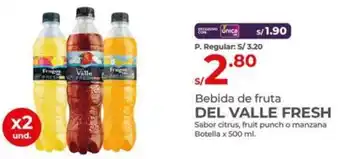 Vega Bebida de fruta DEL VALLE FRESH Sabor citrus, fruit punch o manzana Botella x 500ml oferta