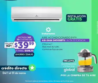 Marcimex indurama AIRE ACONDICIONADO ASI-244A 24000BTU/ALTA EFICIENCIA oferta
