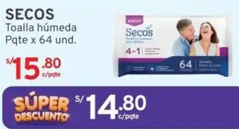 Mifarma SECOS Toalla húmeda Pqte x 64 und oferta