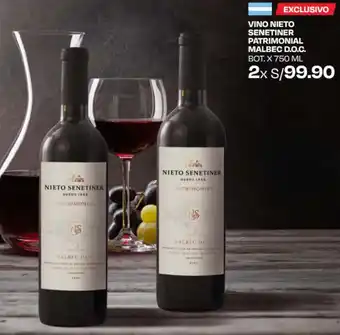 Wong VINO NIETO SENETINER PATRIMONIAL MALBEC D.O.C. BOT. X 750ML x 2 oferta