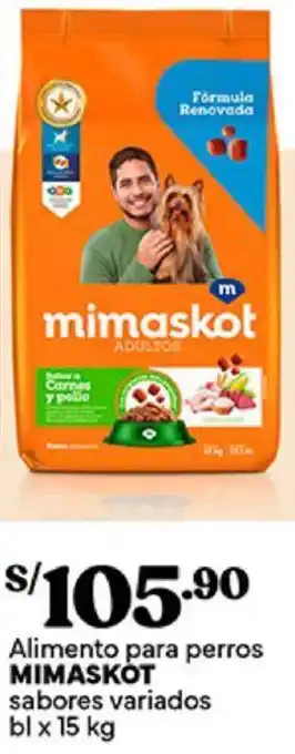 Plaza Vea Alimento para perros MIMASKOT sabores variados bl x 15kg oferta