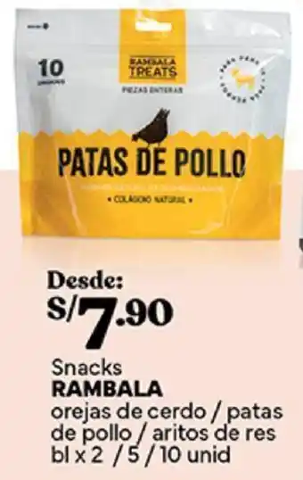Plaza Vea Snacks RAMBALA orejas de cerdo / patas de pollo/aritos de res bl x 2/5/10 unid oferta