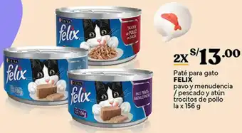 Plaza Vea Paté para gato FELIX pavo y menudencia / pescado y atún trocitos de pollo lax 156g oferta