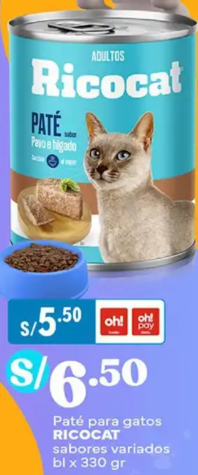 Plaza Vea Paté para gatos RICOCAT sabores variados bl x 330gr oferta