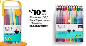 Plaza Vea Plumones x 36/ Pack 12 plumones +15 colores CLASS & WORK oferta