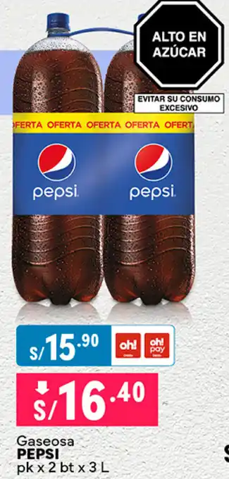 Plaza Vea Gaseosa PEPSI pk x 2 bt x 3L oferta
