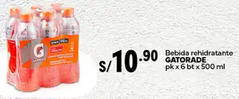 Plaza Vea Bebida rehidratante GATORADE pk x 6 bt x 500ml oferta