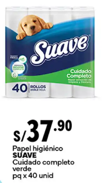 Plaza Vea Papel higiénico SUAVE Cuidado completo verde pq x 40 unid oferta