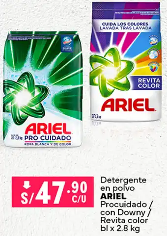 Plaza Vea Detergente en polvo ARIEL Procuidado/ con Downy / Revita color bl x 2.8kg oferta