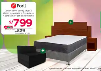 Tottus Forli Combo cama Samay cacao 2 plazas + cabecera + 2 veladores + sofá cama + set de dormitorio oferta