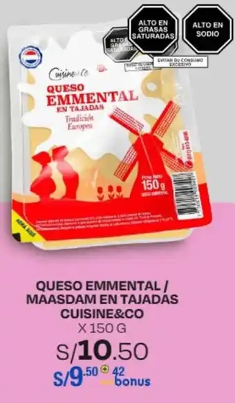 Wong QUESO EMMENTAL/ MAASDAM EN TAJADAS CUISINE&CO x 150G oferta