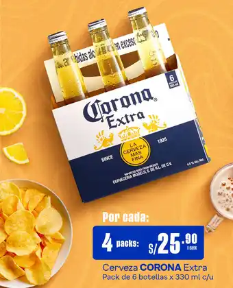 Plaza Vea Cerveza CORONA Extra Pack de 6 botellas x 330 ml x 4 packs oferta