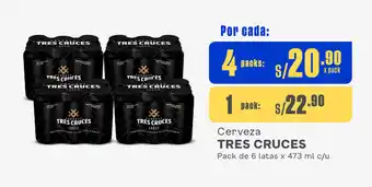 Plaza Vea Cerveza TRES CRUCES Pack de 6 latas x 473 ml x 4 packs oferta