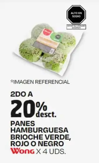 Wong PANES HAMBURGUESA BRIOCHE VERDE, ROJO O NEGRO WONG X 4 UDS. oferta