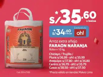Makro Arroz Extra Añejo Faraon Naranja 10kg oferta
