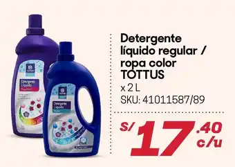 Hiperbodega Precio Uno Detergente Líquido Regular/Rapa Color Tottus 2L oferta