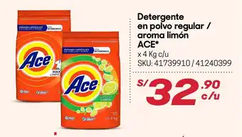 Hiperbodega Precio Uno Detergente en Polvo Regular/Aroma Limón Ace 4kg oferta