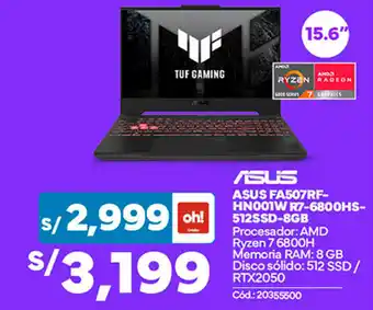 Plaza Vea ASUS FA507RF- HN001W R7-6800HS- 512SSD-8GB oferta