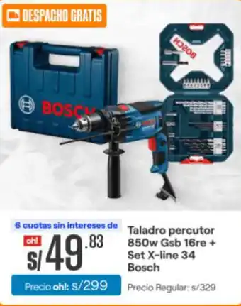 Promart Taladro percutor 850w Gsb 16re+ Set X-line 34 Bosch oferta