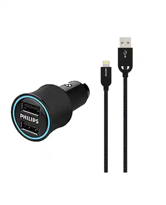 Tiendas EFE Pack philips: cargador de auto 2 puertos + cable lightning oferta