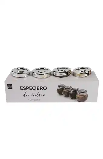 Tiendas EFE Set de 4 especieros vidrio tapa metal oferta