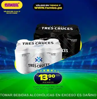 Tambo Six Pack Cerveza Tres Cruces Lata 355ml (Lager/Light) oferta