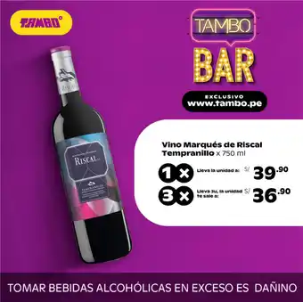 Tambo Vino Marqués de Riscal Tempranillo 750ml oferta