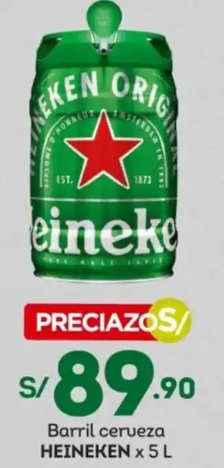 Tottus Barril cerveza HEINEKEN x5L oferta