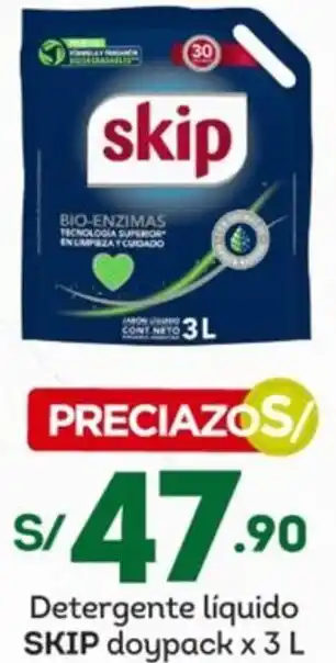 Tottus Detergente líquido SKIP doypack x3L oferta