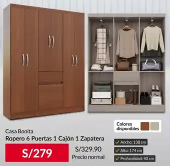 Casa Bonita Ropero 6 Puertas 1 Cajón 1 Zapatera
