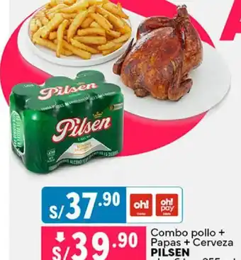 Plaza Vea Combo pollo + Papas + Cerveza PILSEN pk x 6 la x 355ml oferta