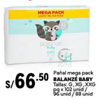 Plaza Vea Pañal mega pack BALANZE BABY Tallas: G, XG, XXG pg x 102 unid/ 96 unid/88 unid oferta