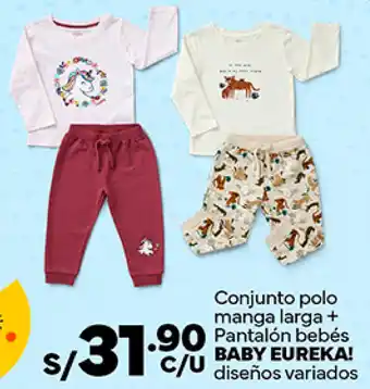 Plaza Vea Conjunto polo manga larga + Pantalón bebés BABY EUREKA! diseños variados oferta