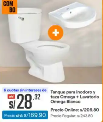 Promart Tanque para inodoro y taza Omega + Lavatorio Omega Blanco oferta