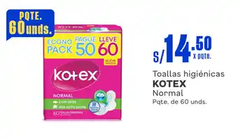 Plaza Vea Toallas higiénicas KOTEX Normal Pqte. de 60 unds. oferta