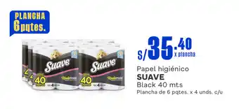 Plaza Vea Papel higiénico SUAVE Black 40 mts Plancha de 6 pqtes. x 4 unds. c/u oferta